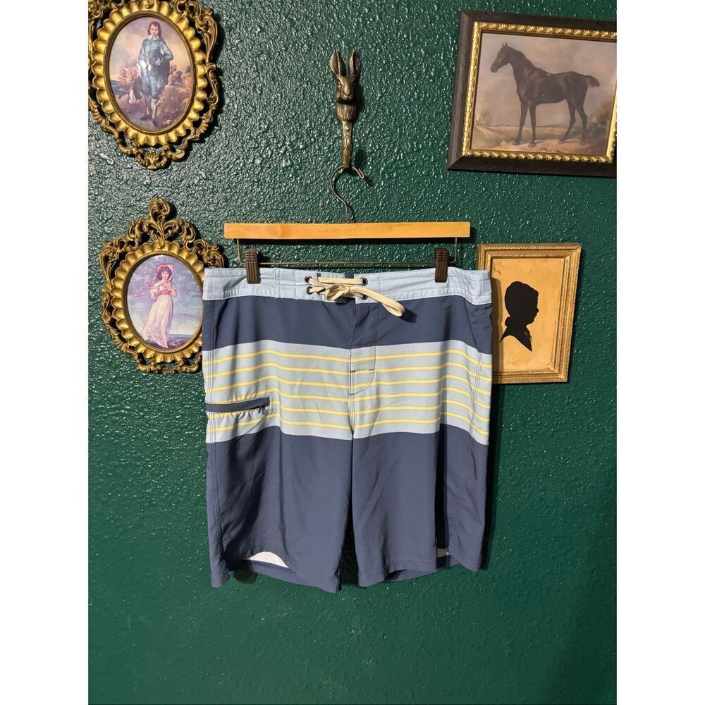 Fair Harbor Swim Trunks Mens 32 Blue Stripe Preppy Beach Zip Pocket Board Shorts